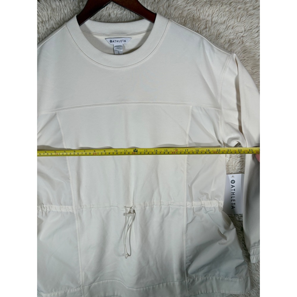 Athleta Triumph Hybrid Crewneck Sweatshirt Off White Large NWT Adjustable Waist - Picture 8 of 12